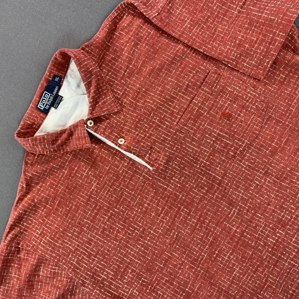 Vintage Polo By Ralph Lauren Polo Shirt Mens XL Red Geometric Cotton Pocket 90s